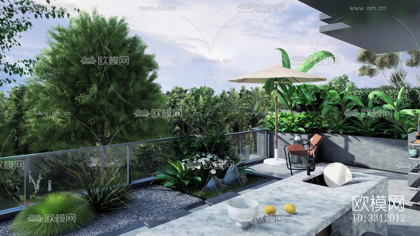 现代阳台花园效果图下载（渲染图4）