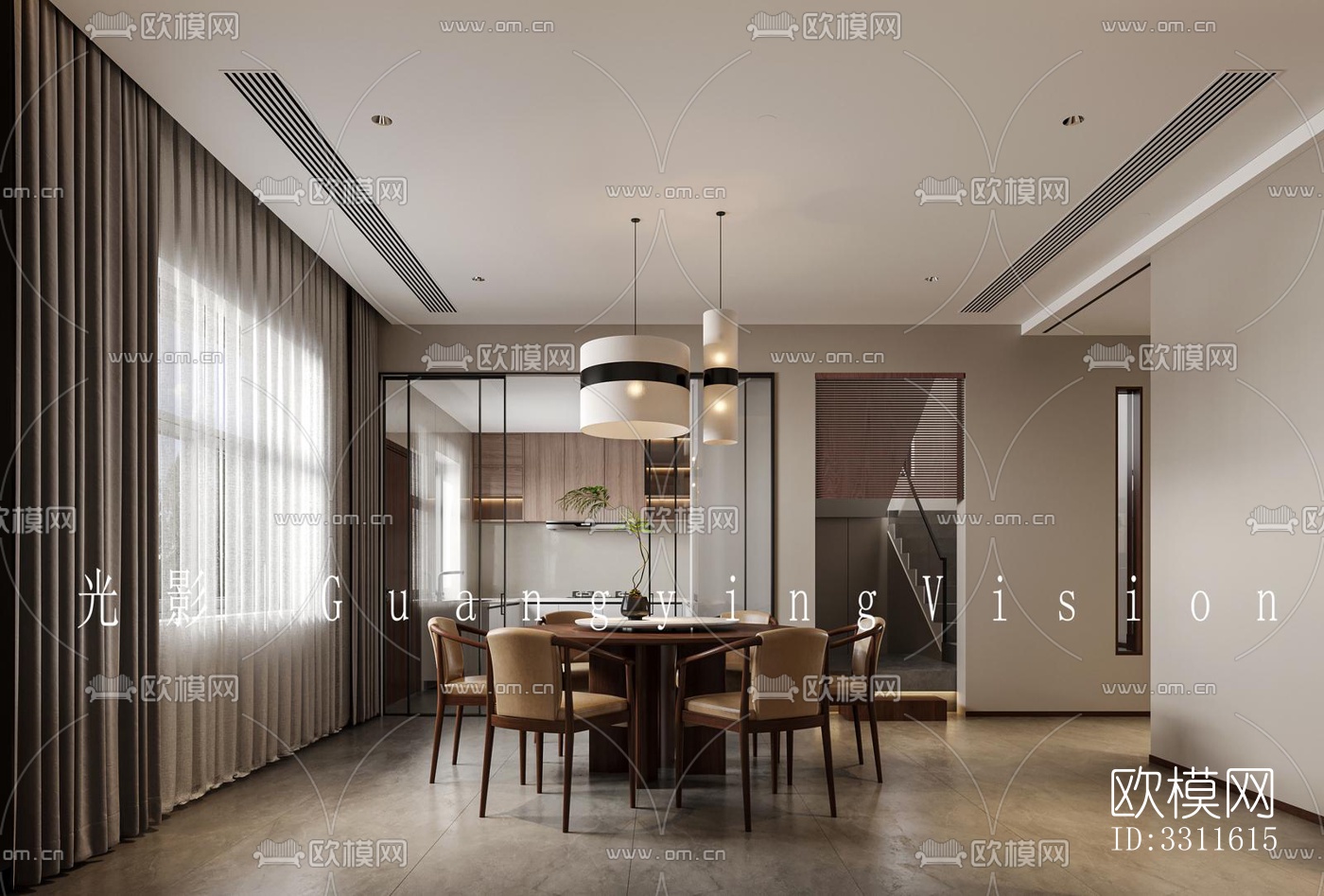 现代客餐厅效果图下载（渲染图1）