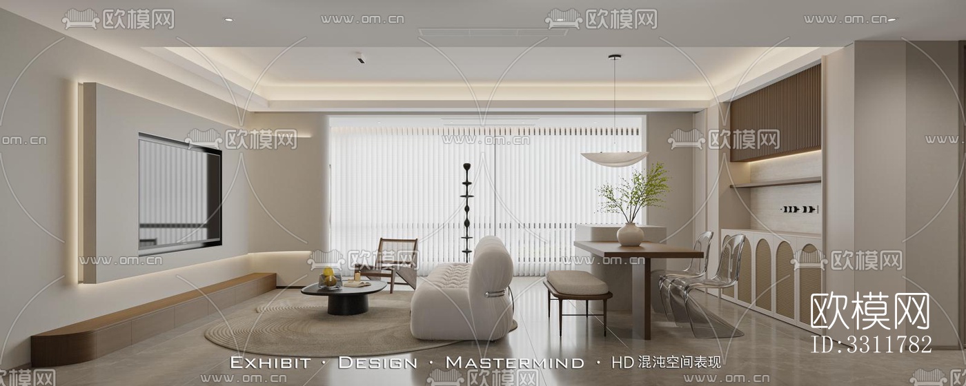 现代客餐厅效果图下载（渲染图5）