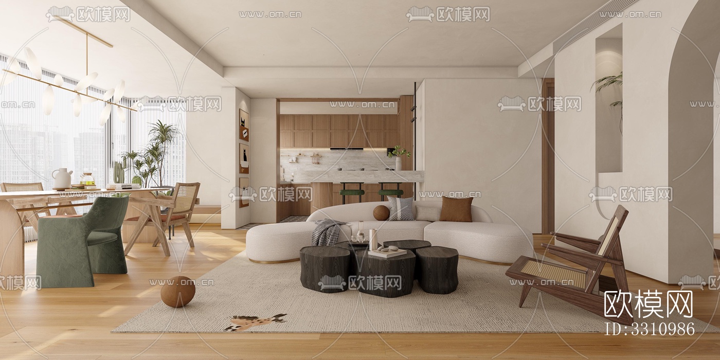 现代客餐厅效果图下载（渲染图2）