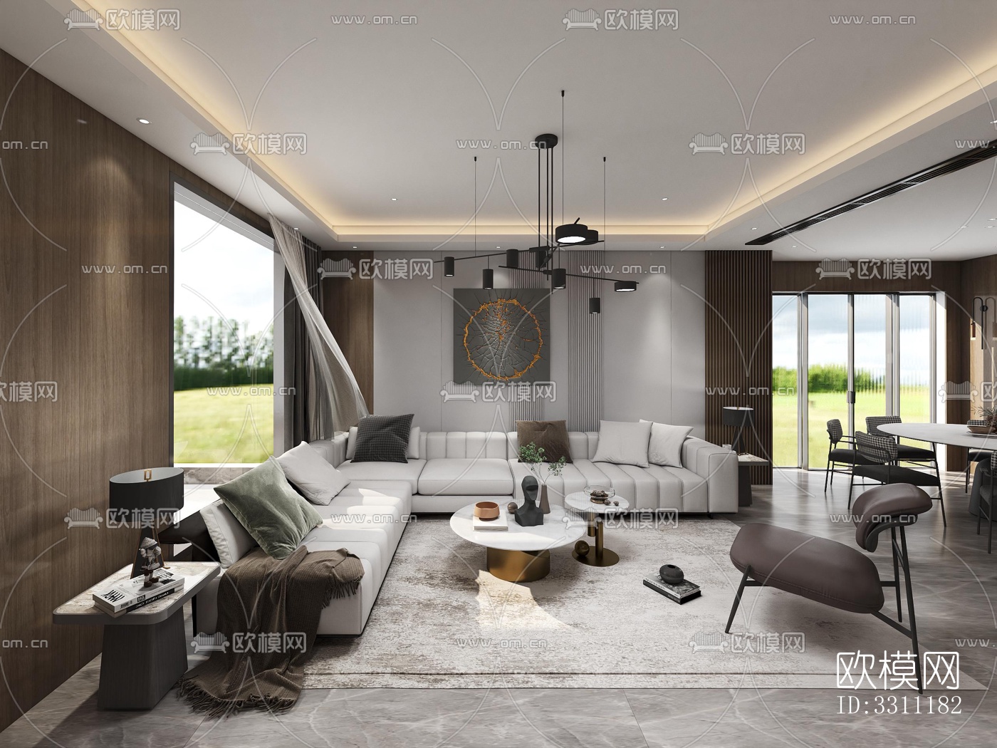 现代客餐厅效果图下载（渲染图1）