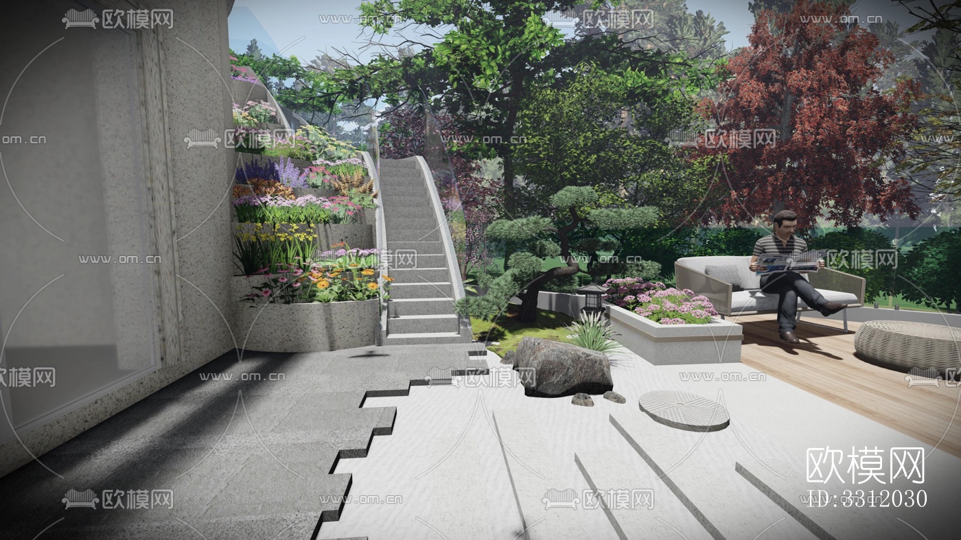 现代阳台花园效果图下载（渲染图5）