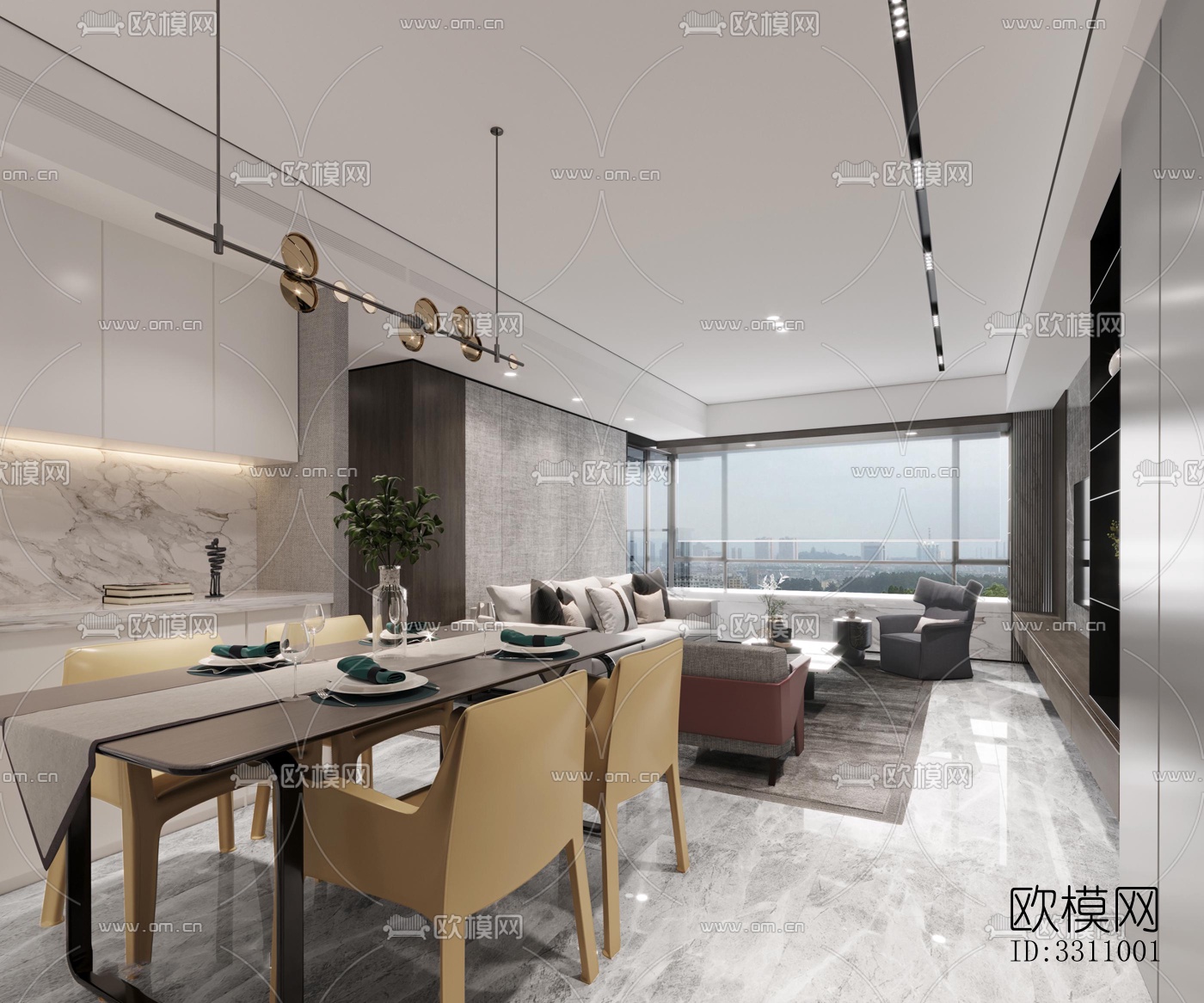 现代客餐厅效果图下载（渲染图2）