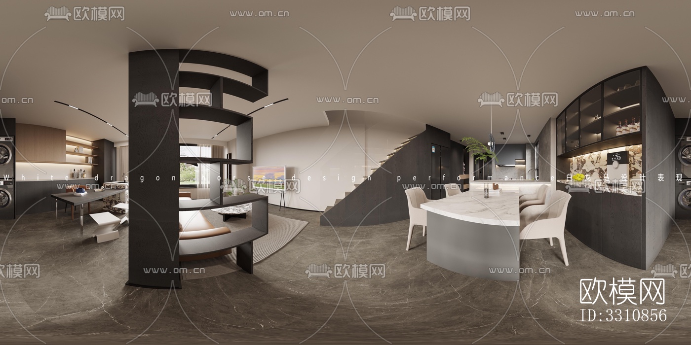 现代客餐厅效果图下载（渲染图1）