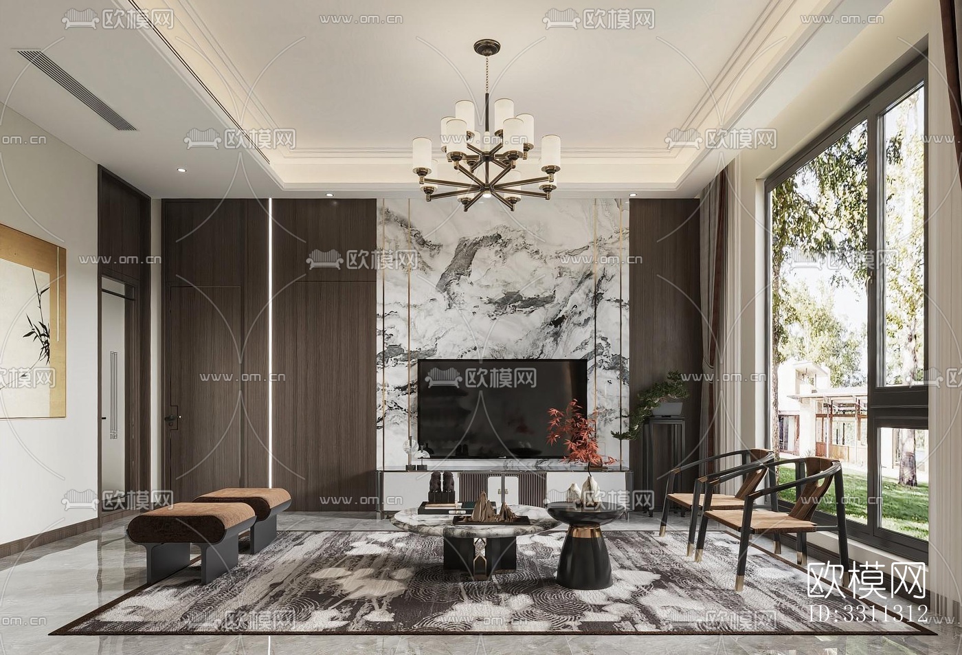 现代客餐厅效果图下载（渲染图1）