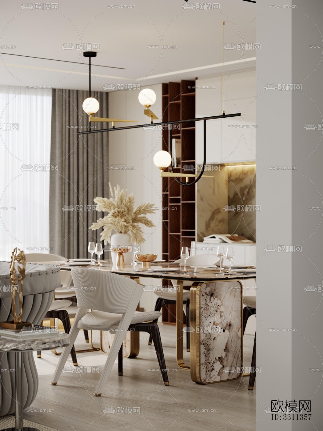 现代客餐厅效果图下载（渲染图6）
