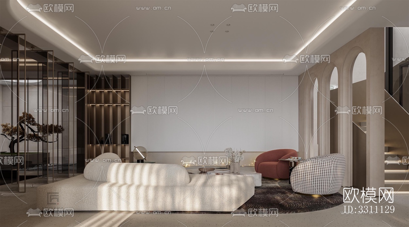 现代客餐厅效果图下载（渲染图1）