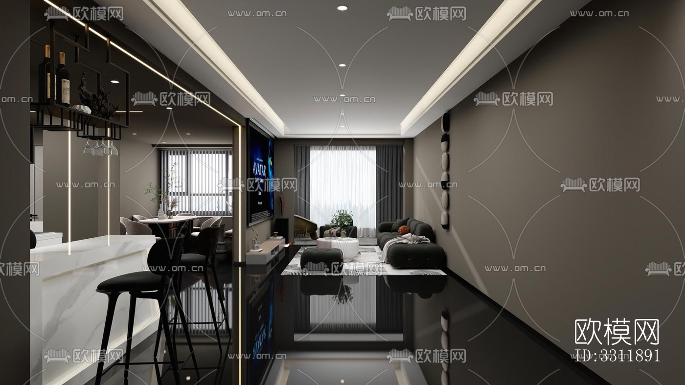 现代客餐厅效果图下载（渲染图1）