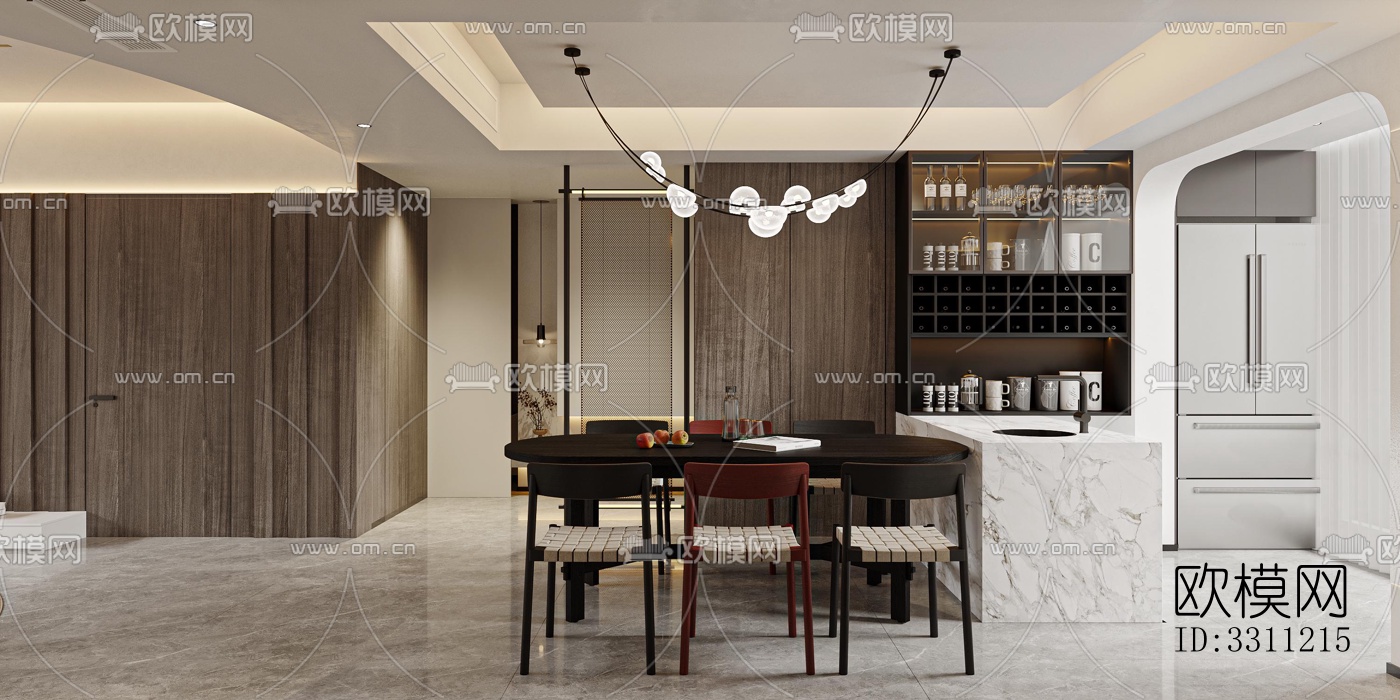 现代客餐厅效果图下载（渲染图5）
