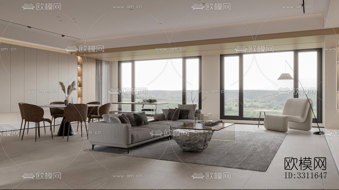 现代客餐厅效果图下载（渲染图6）