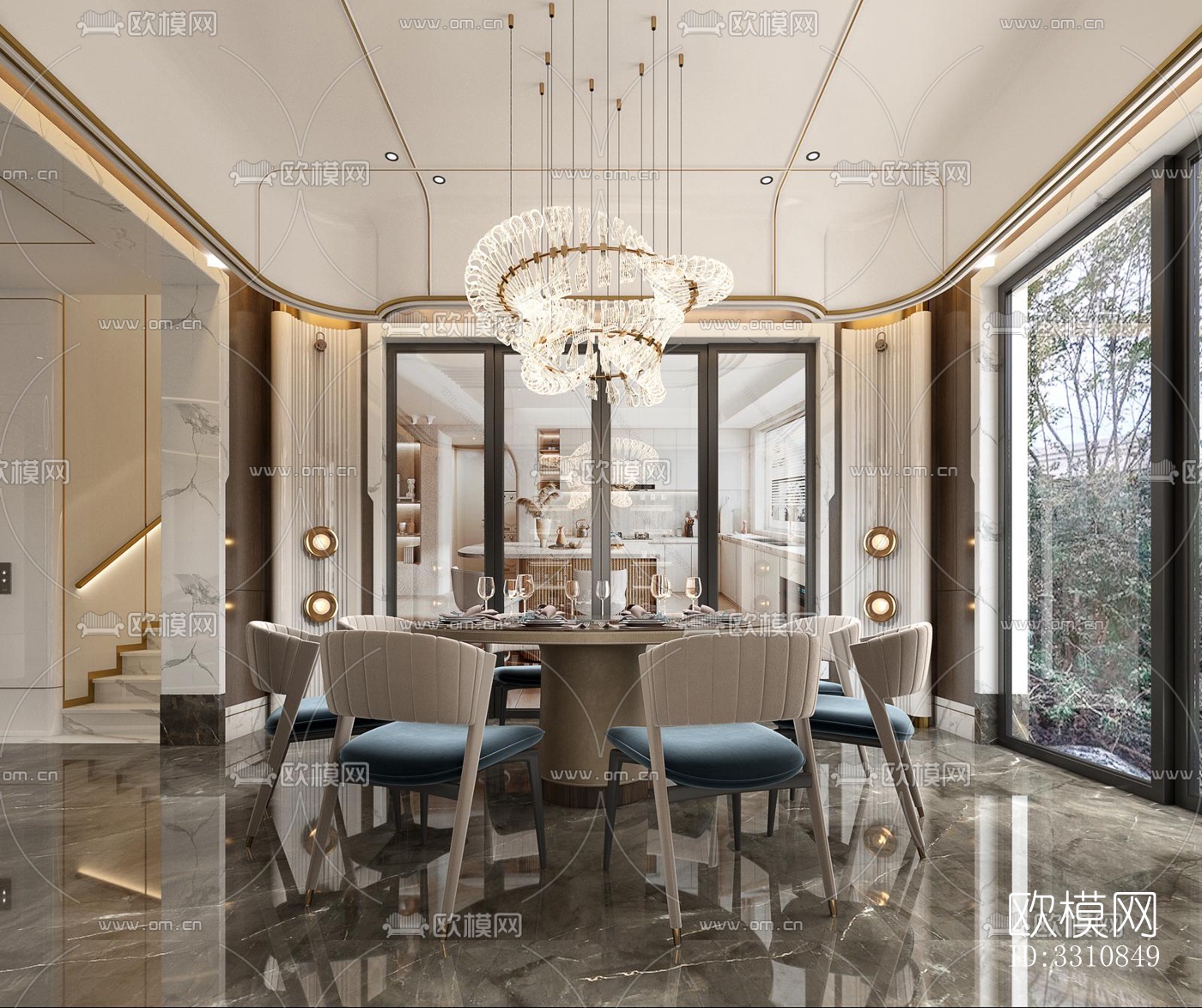 现代客餐厅效果图下载（渲染图9）