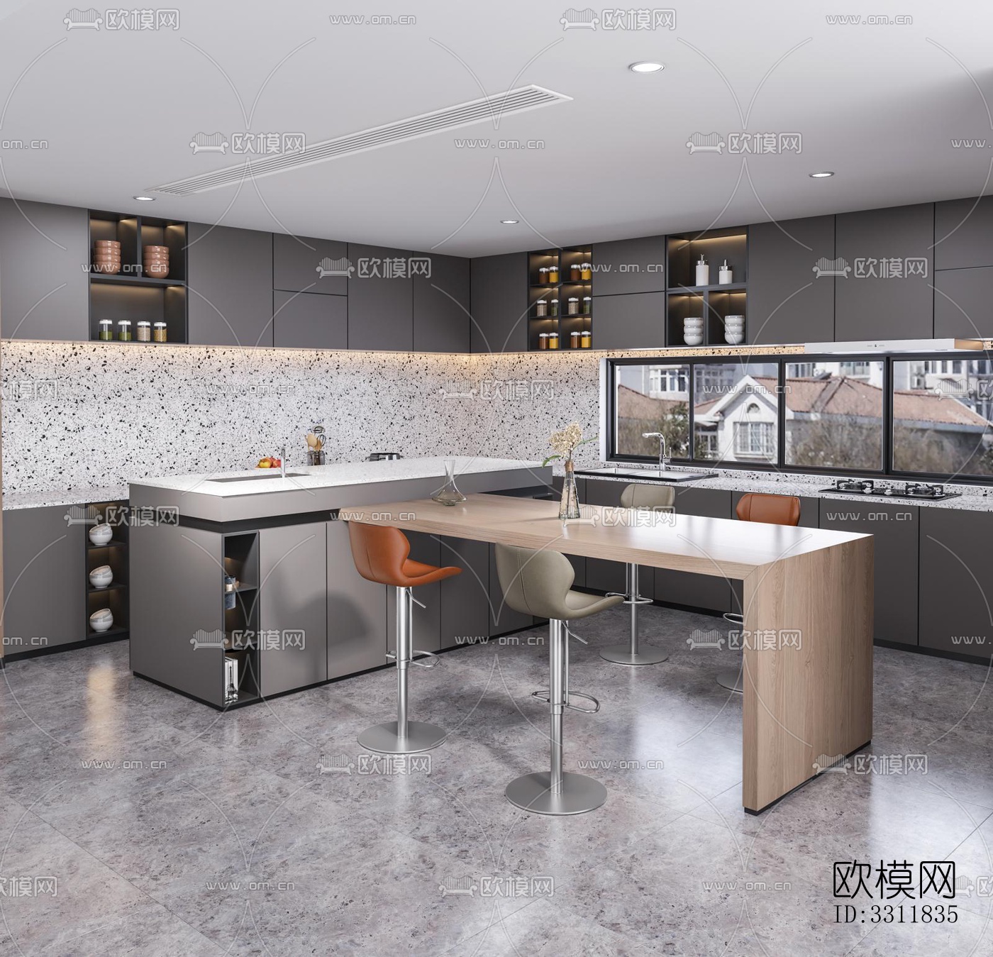 现代客餐厅效果图下载（渲染图1）