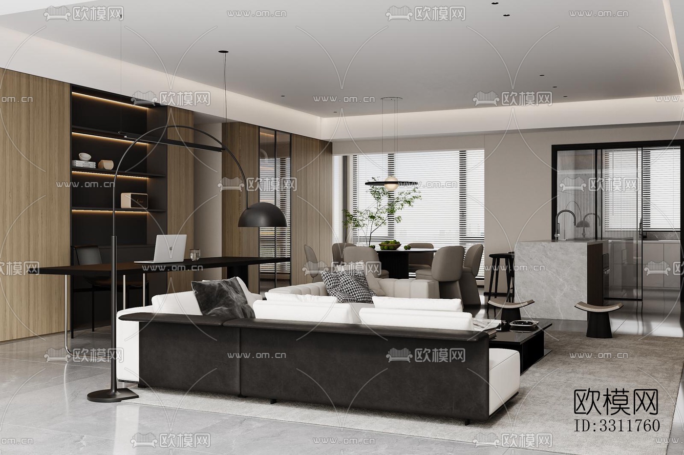 现代客餐厅效果图下载（渲染图1）