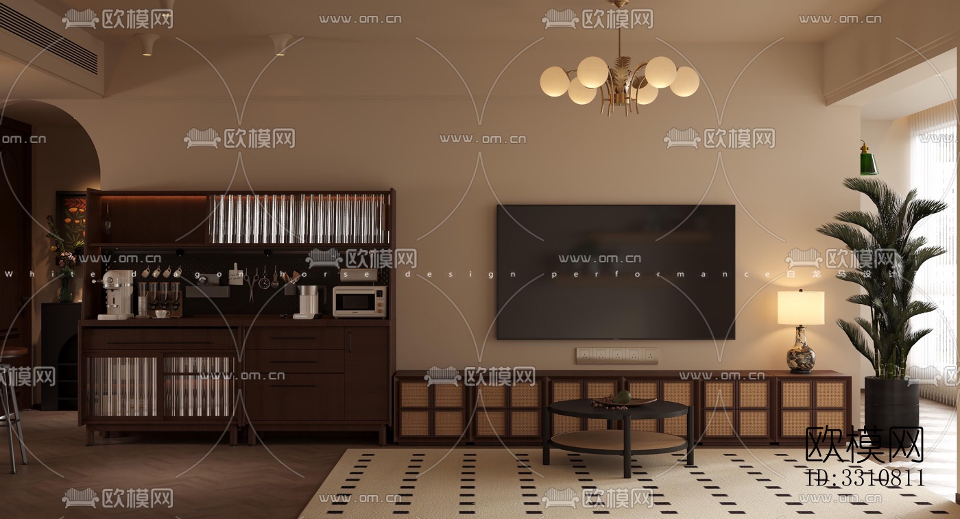 现代客餐厅效果图下载（渲染图2）