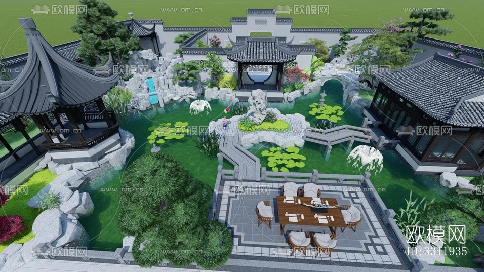 中式阳台花园效果图下载(渲染图5)