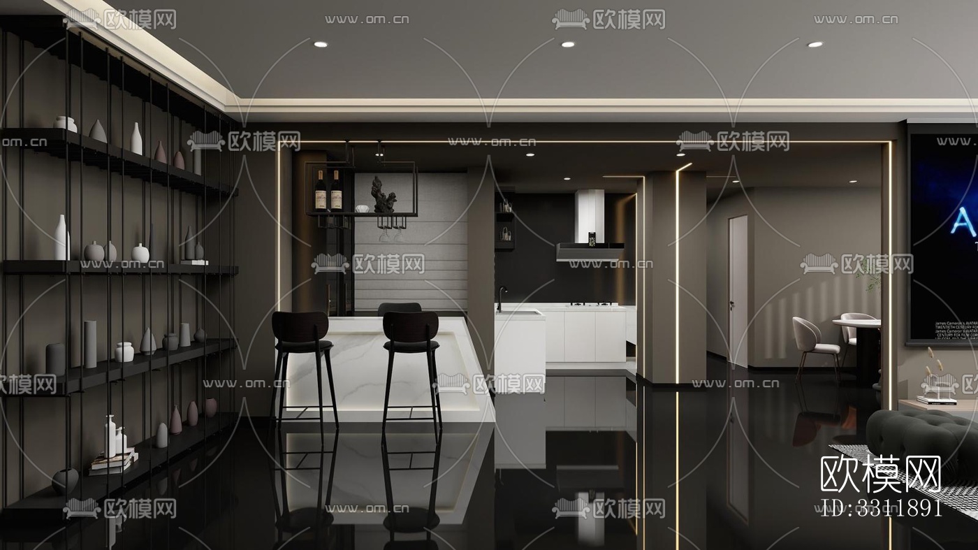 现代客餐厅效果图下载（渲染图2）