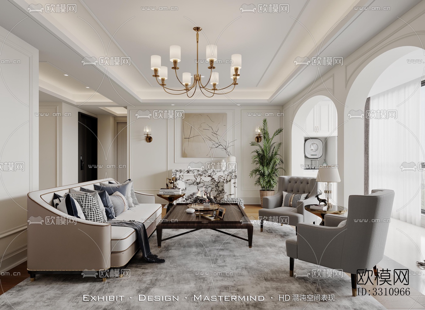 现代客餐厅效果图下载（渲染图1）