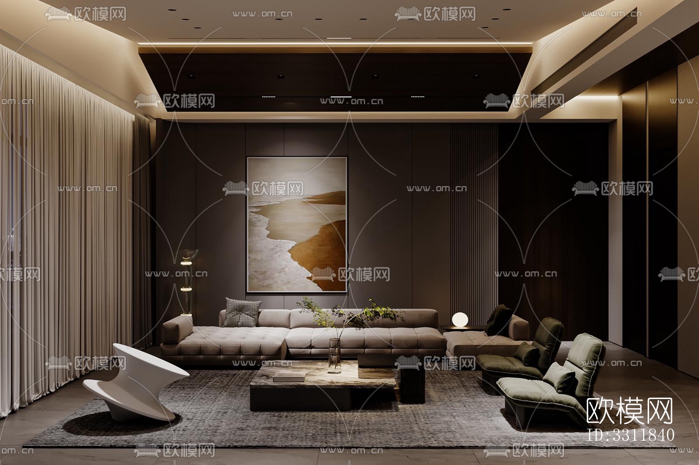 现代客餐厅效果图下载（渲染图4）