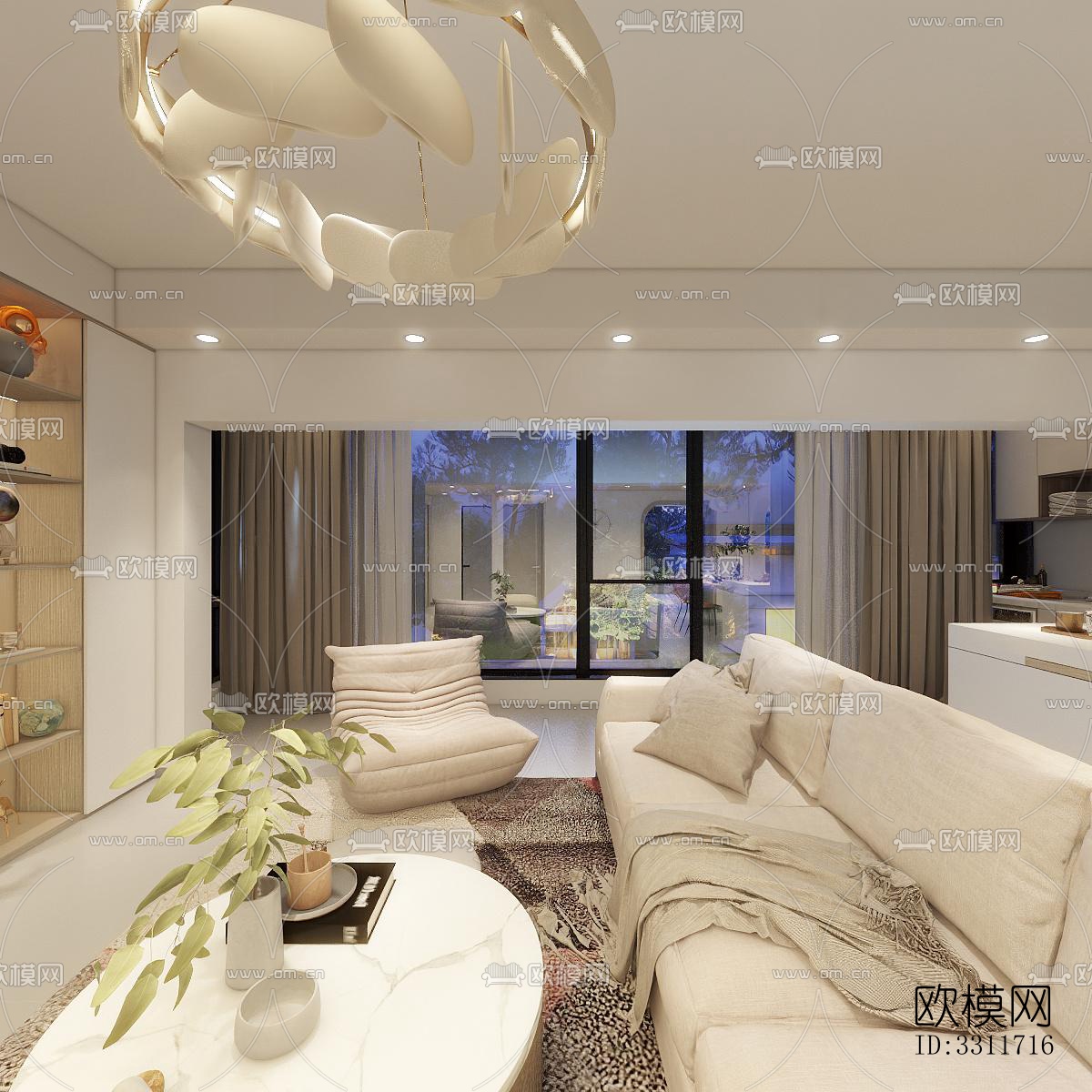 现代客餐厅效果图下载（渲染图2）