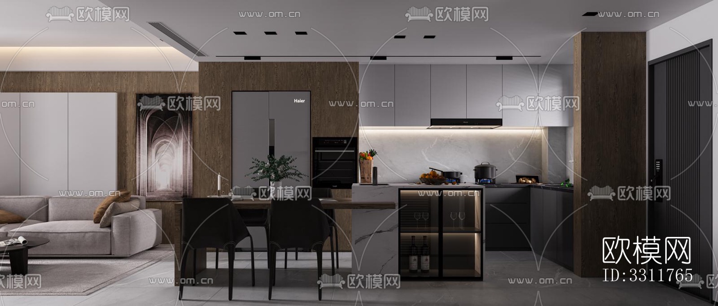 现代客餐厅效果图下载（渲染图2）