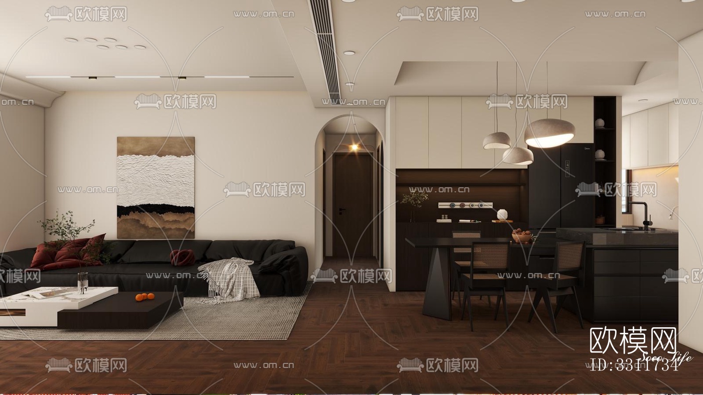 现代客餐厅效果图下载（渲染图6）