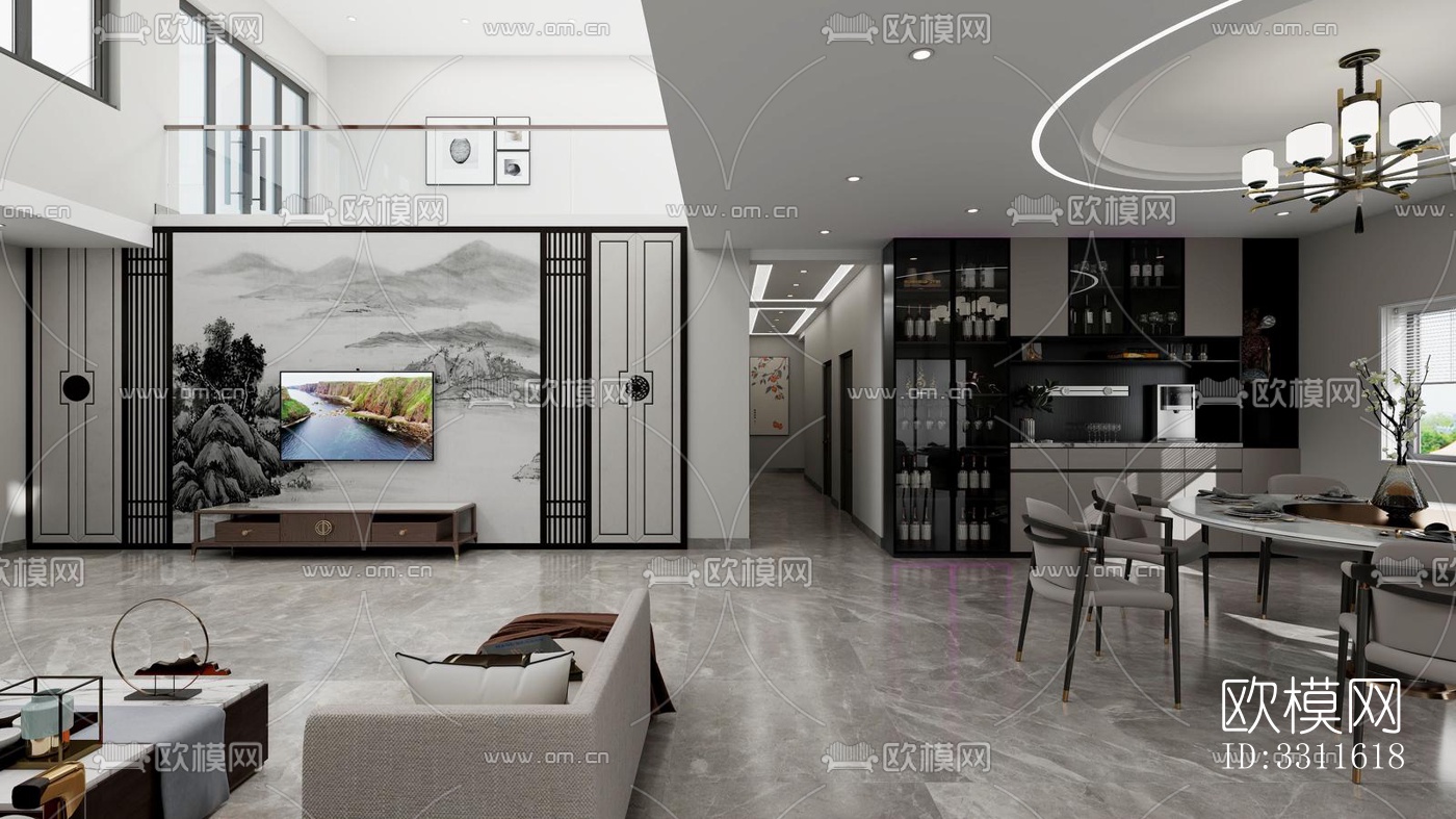 现代客餐厅效果图下载（渲染图6）