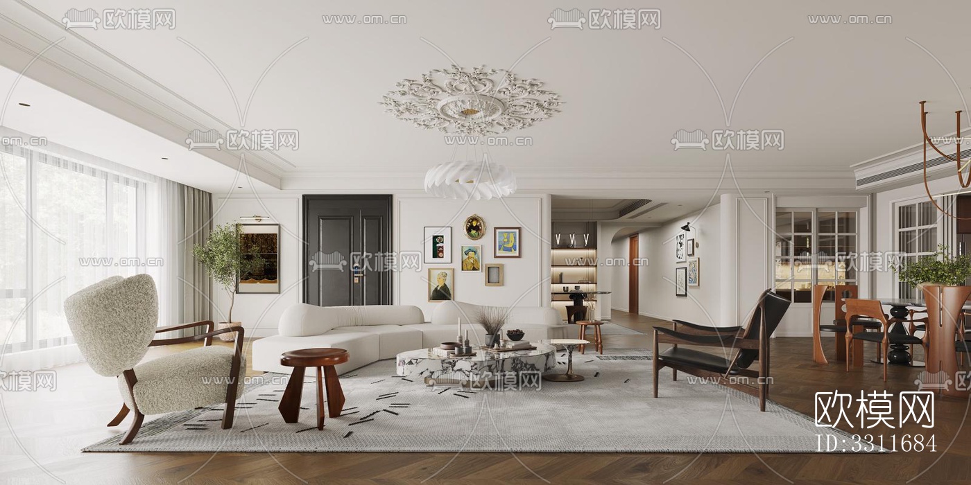 现代客餐厅效果图下载（渲染图2）