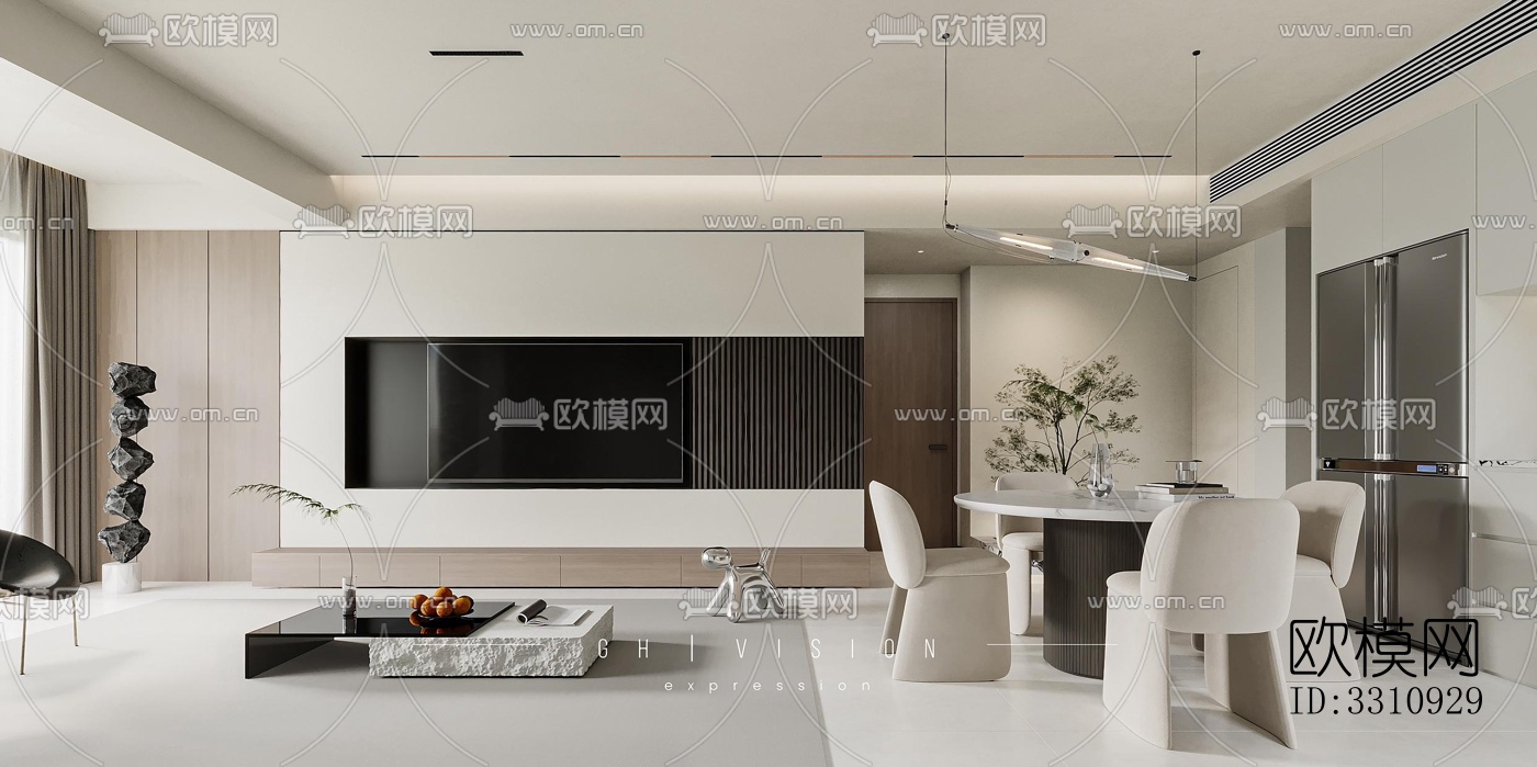 现代客餐厅效果图下载（渲染图2）