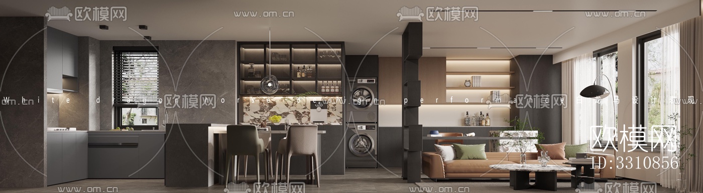 现代客餐厅效果图下载（渲染图5）