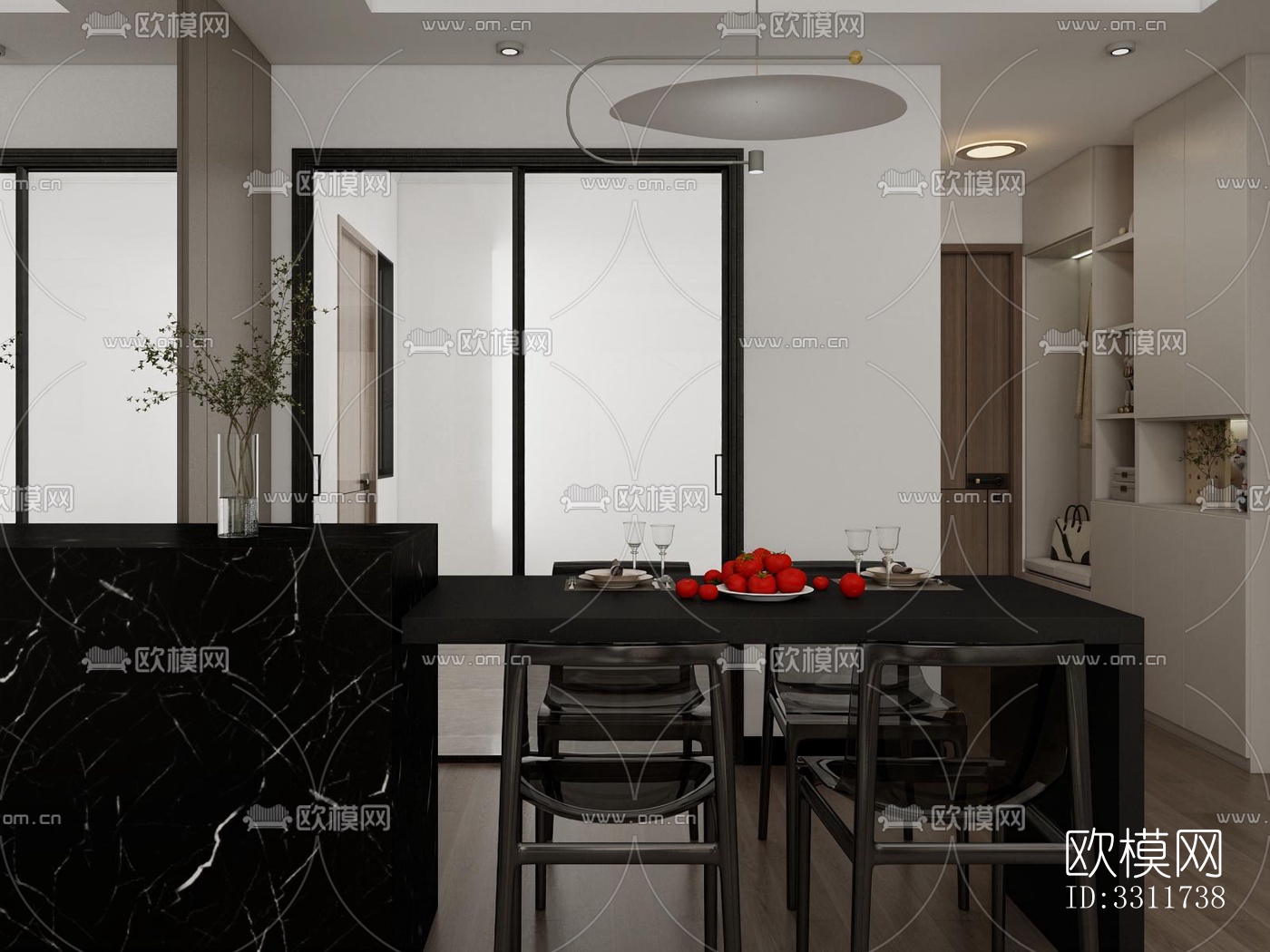 现代客餐厅效果图下载（渲染图4）