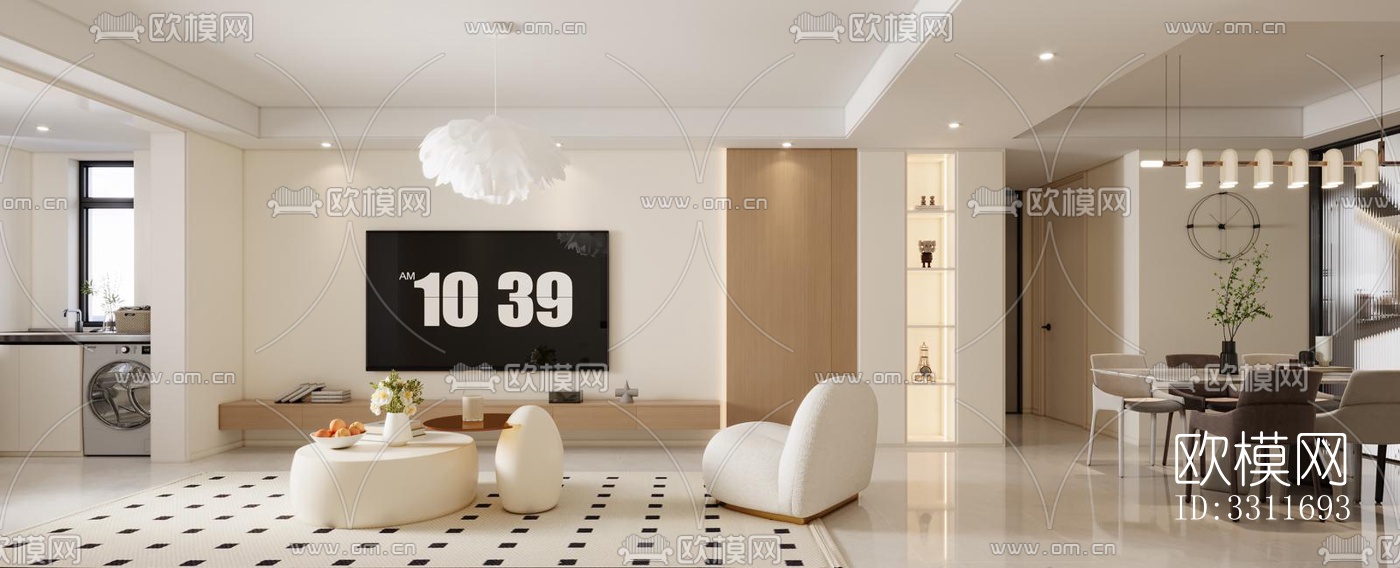 现代客餐厅效果图下载（渲染图1）