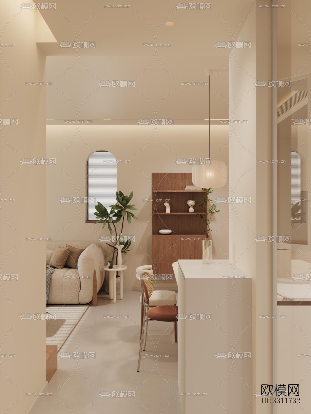 现代客餐厅效果图下载（渲染图1）