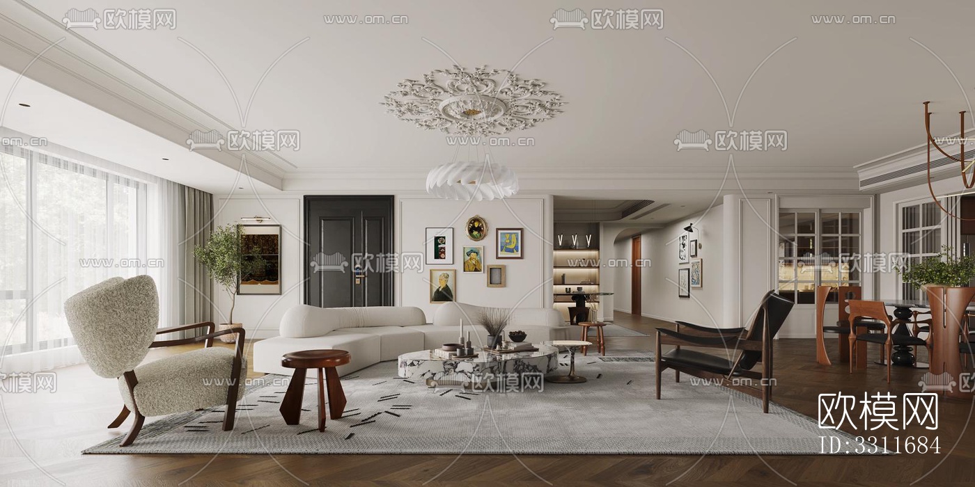 现代客餐厅效果图下载（渲染图3）