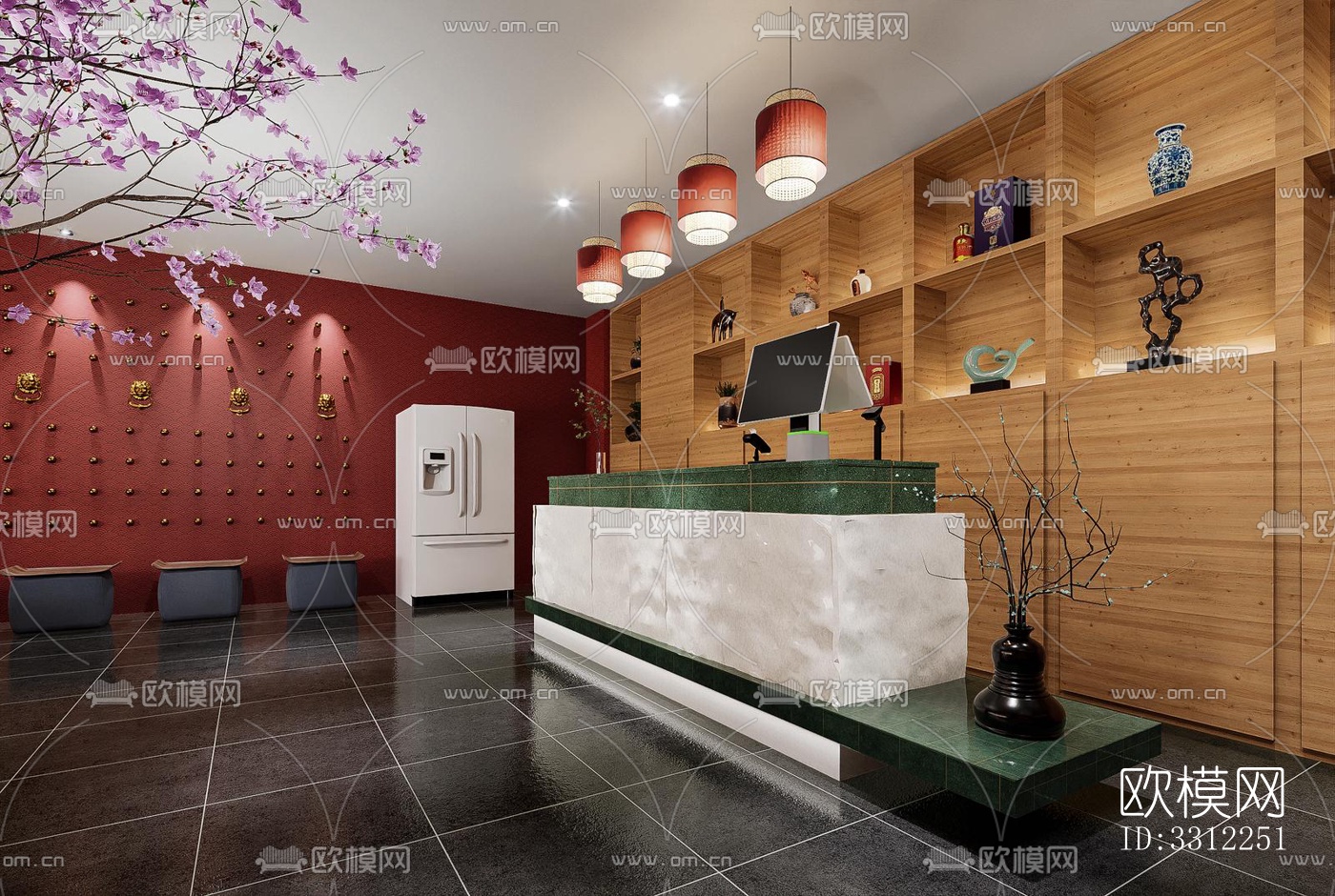 新中式中餐厅效果图下载（渲染图3）