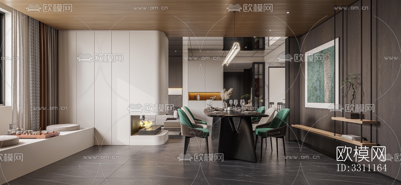 现代客餐厅效果图下载（渲染图6）
