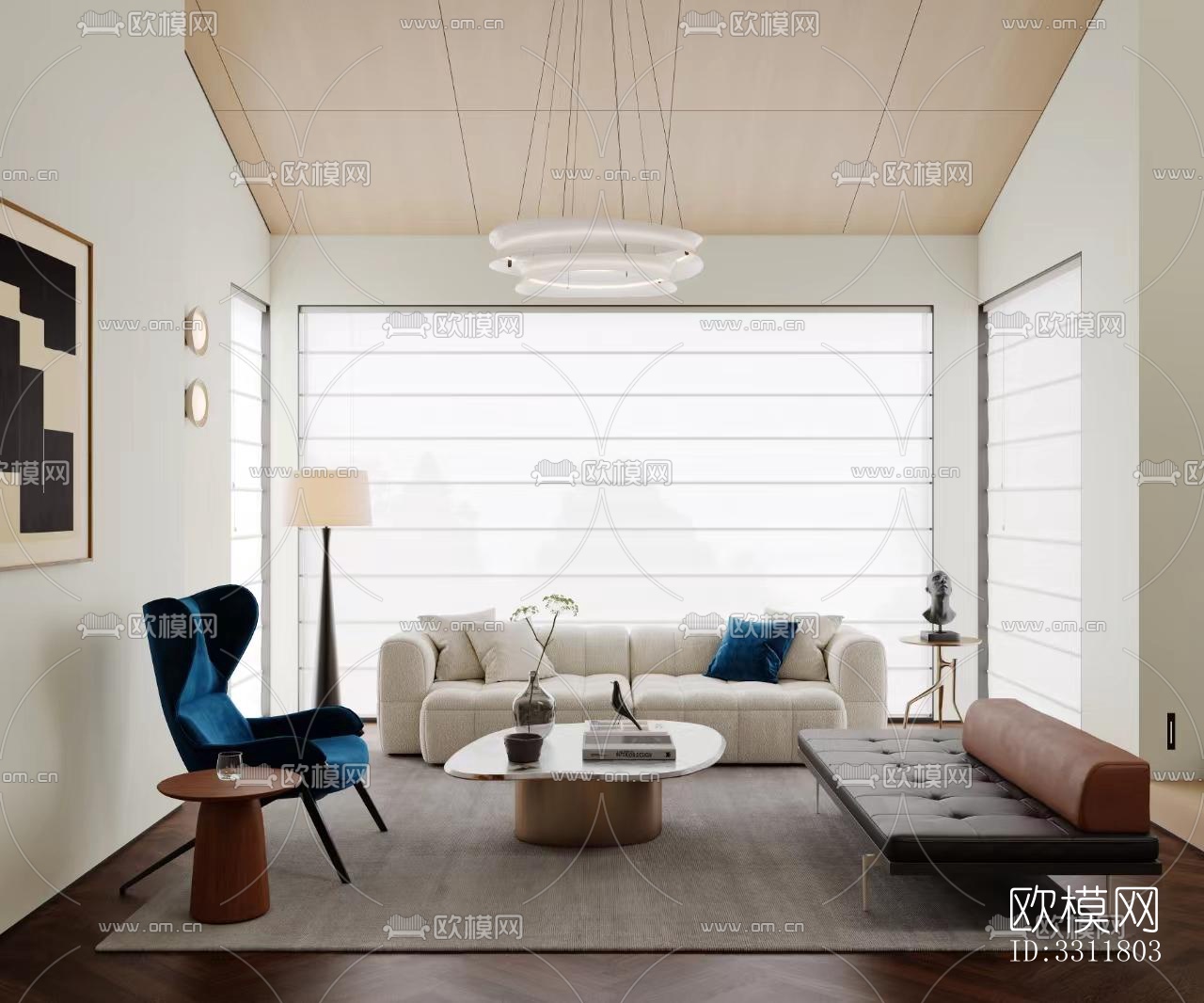 现代客餐厅效果图下载（渲染图1）