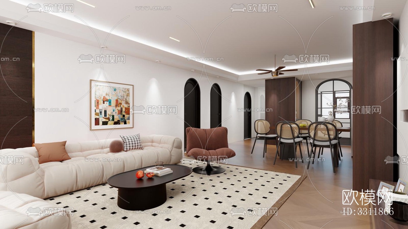 现代客餐厅效果图下载（渲染图3）