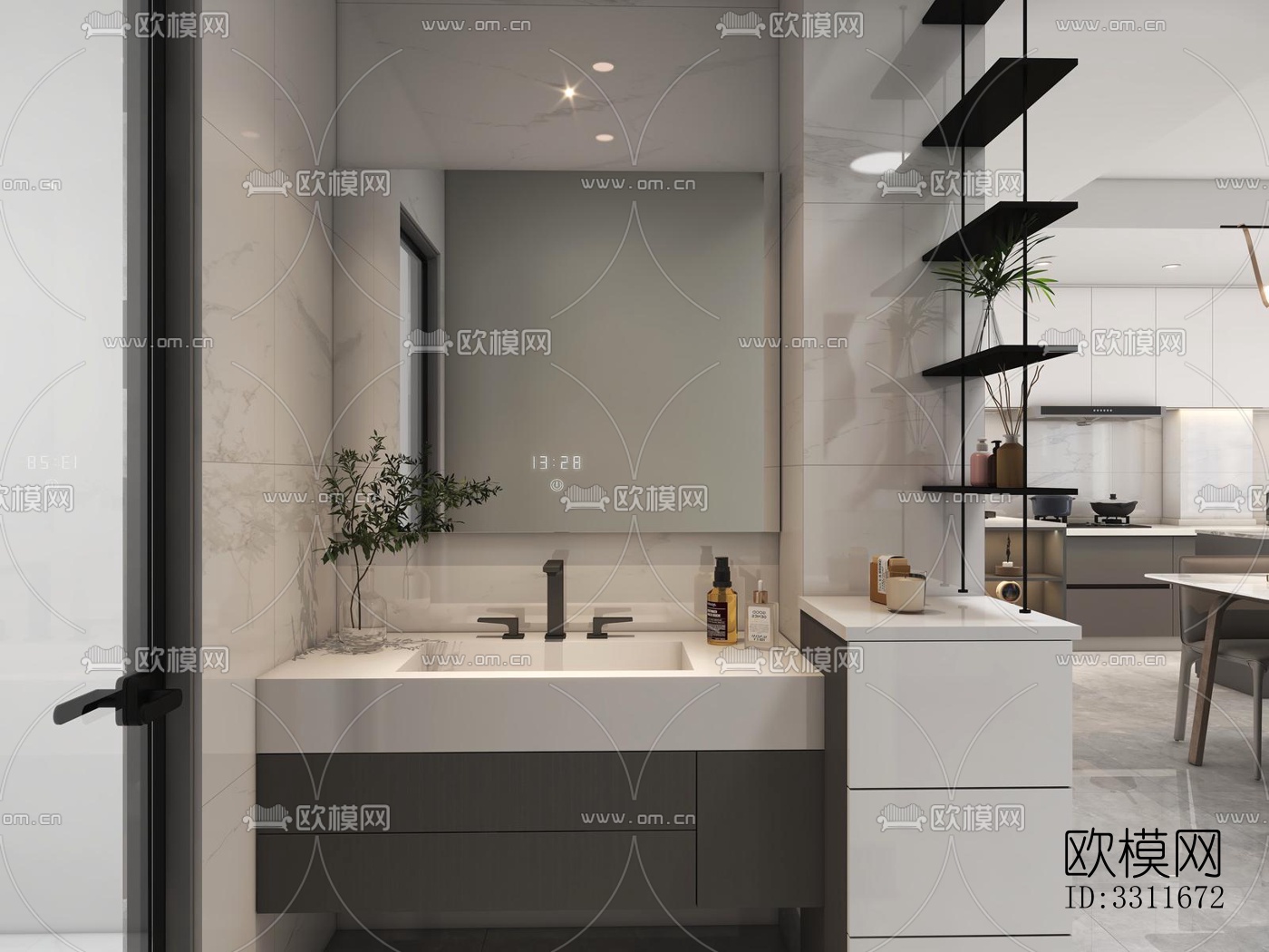 现代客餐厅效果图下载（渲染图1）