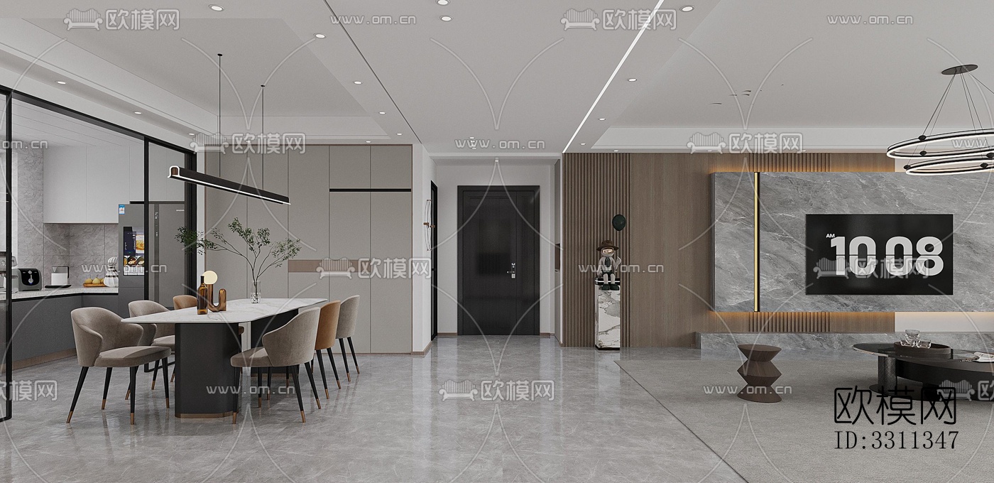 现代客餐厅效果图下载（渲染图6）