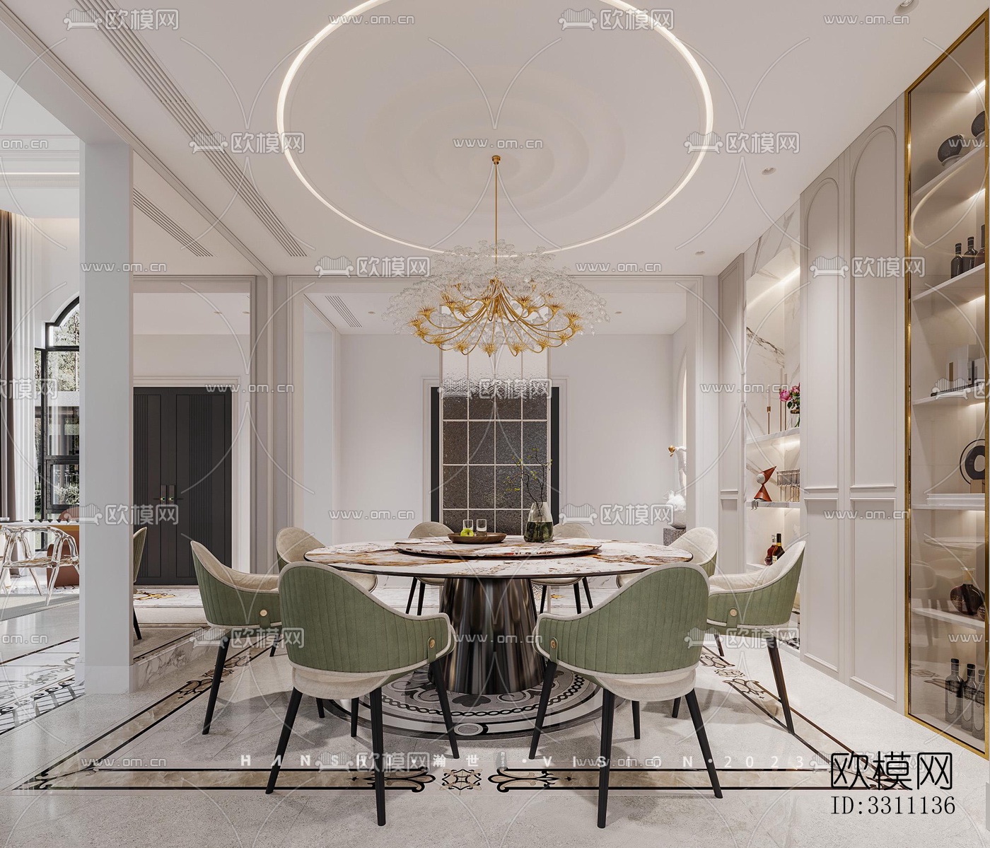 现代客餐厅效果图下载（渲染图3）