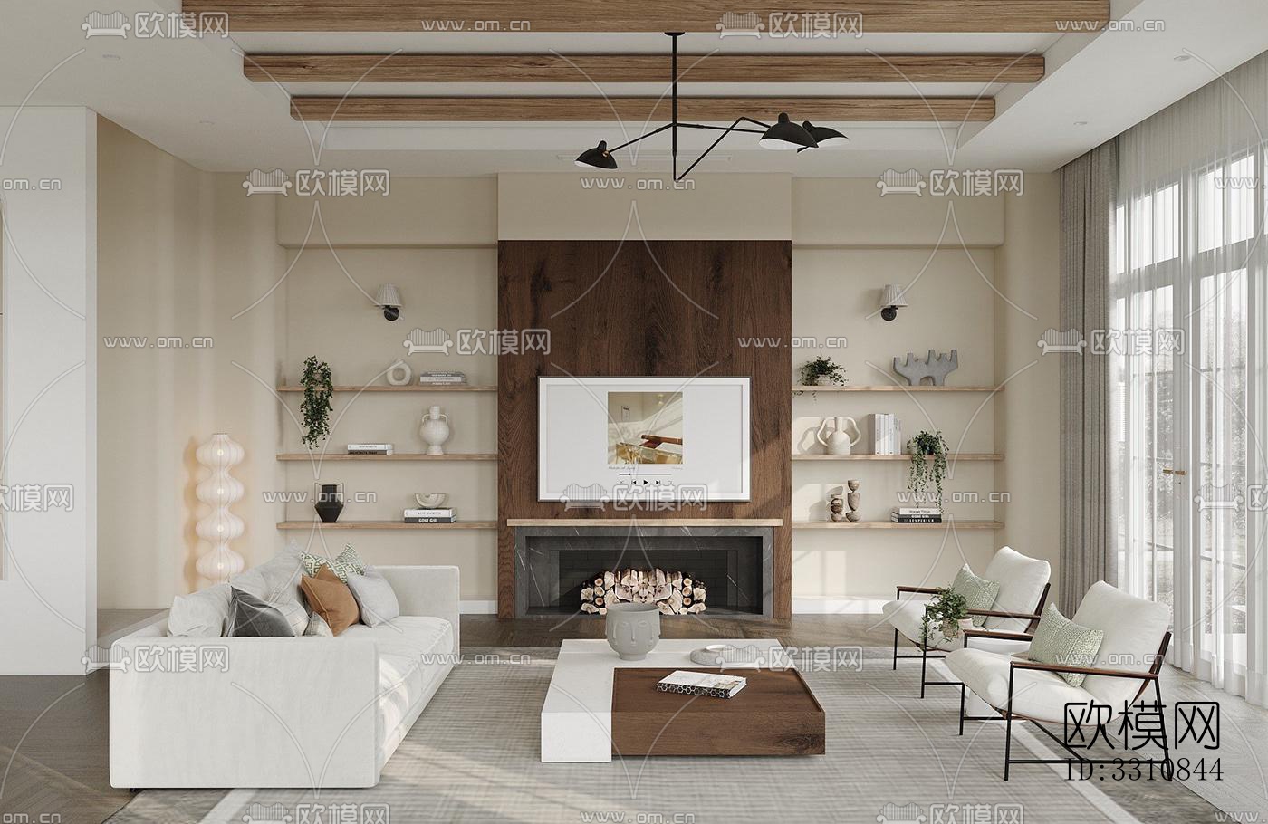 现代客餐厅效果图下载（渲染图1）