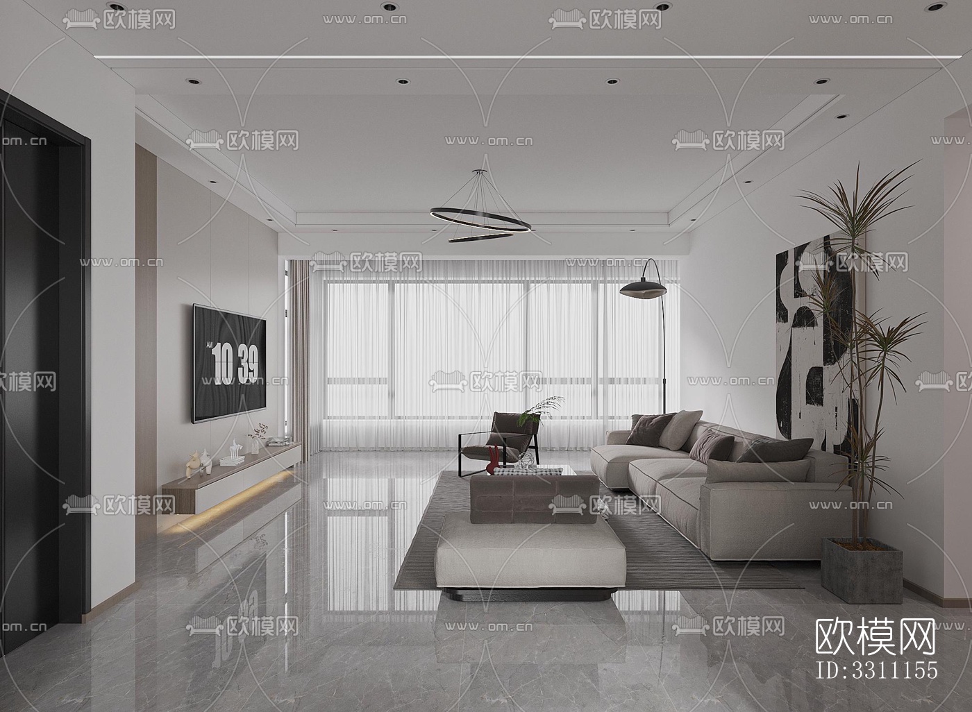 现代客餐厅效果图下载（渲染图5）