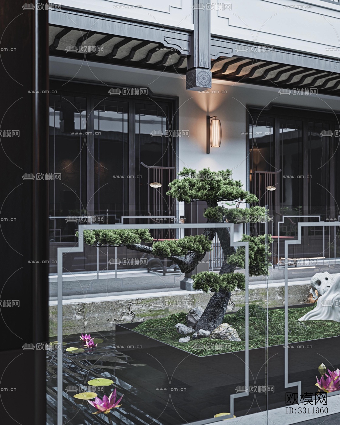 新中式阳台花园效果图下载（渲染图2）