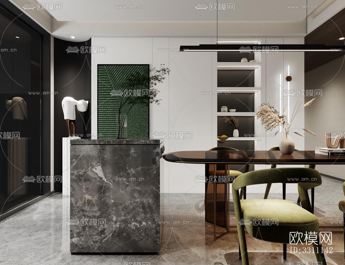 现代客餐厅效果图下载（渲染图4）