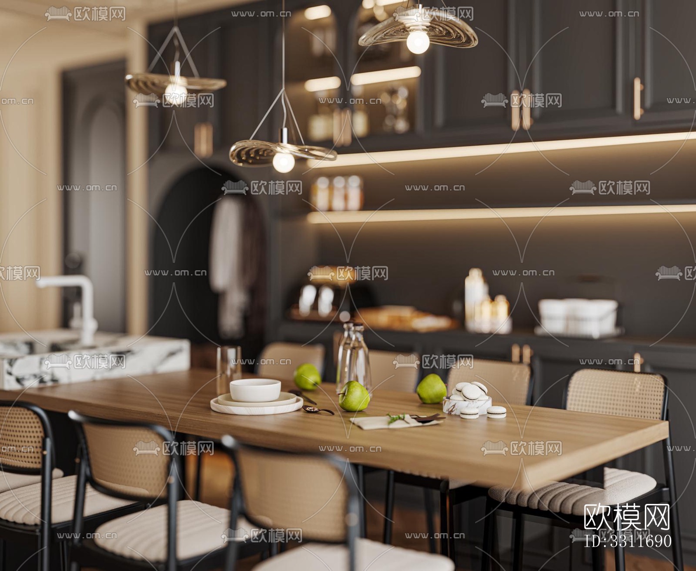 现代客餐厅效果图下载（渲染图2）