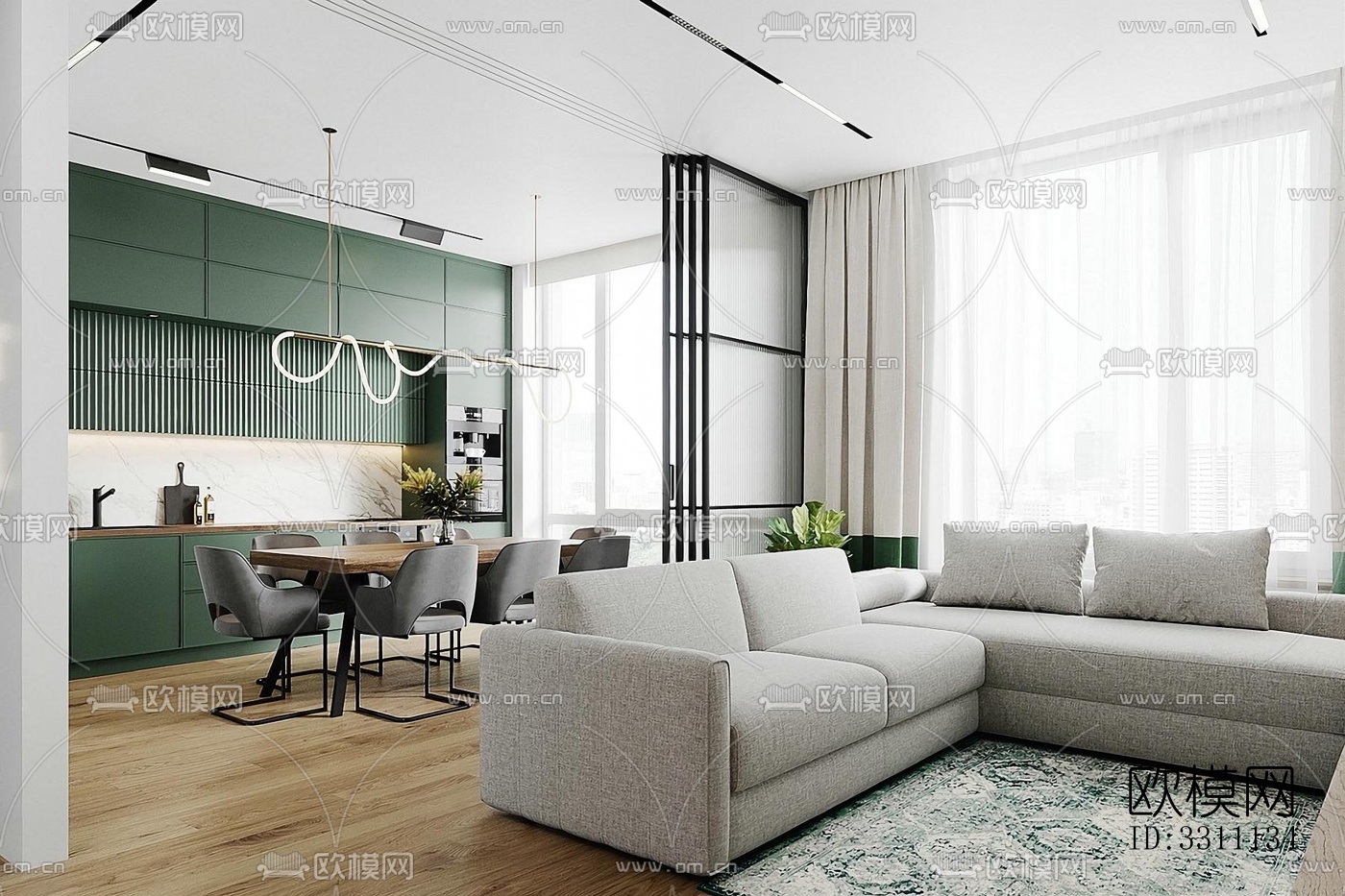 现代客餐厅效果图下载（渲染图2）