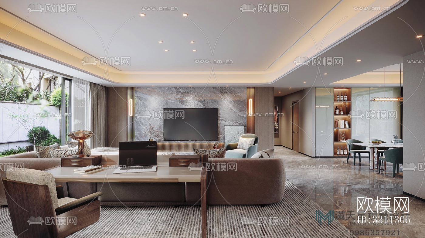 现代客餐厅效果图下载（渲染图2）