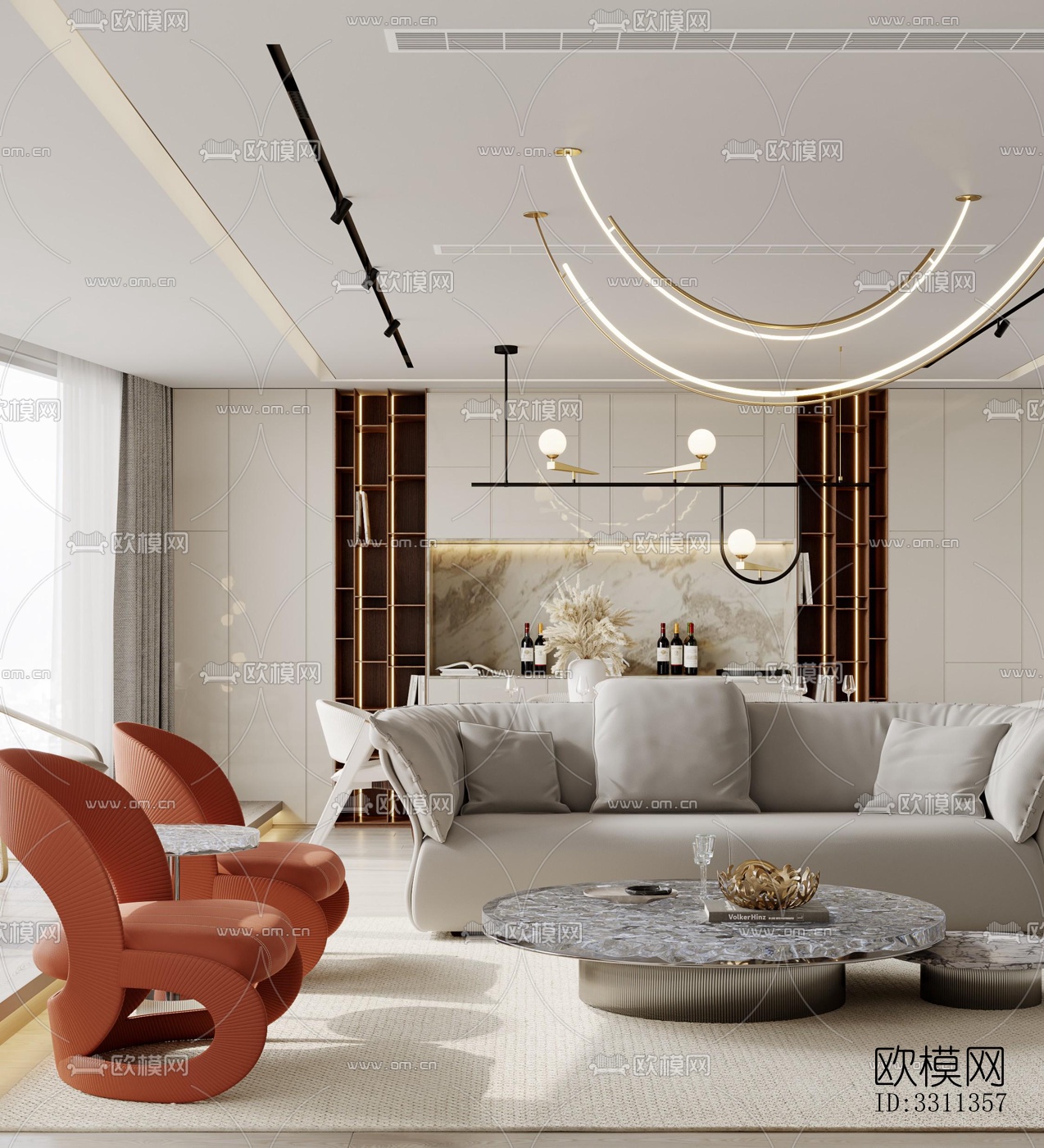 现代客餐厅效果图下载（渲染图3）