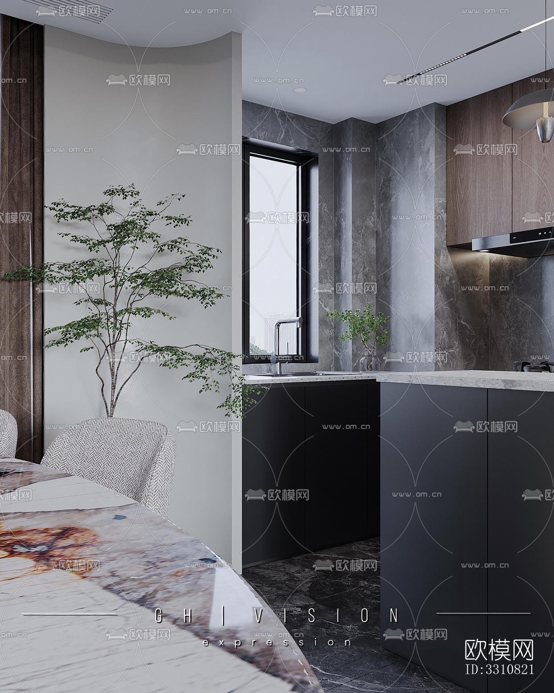 现代客餐厅效果图下载（渲染图3）