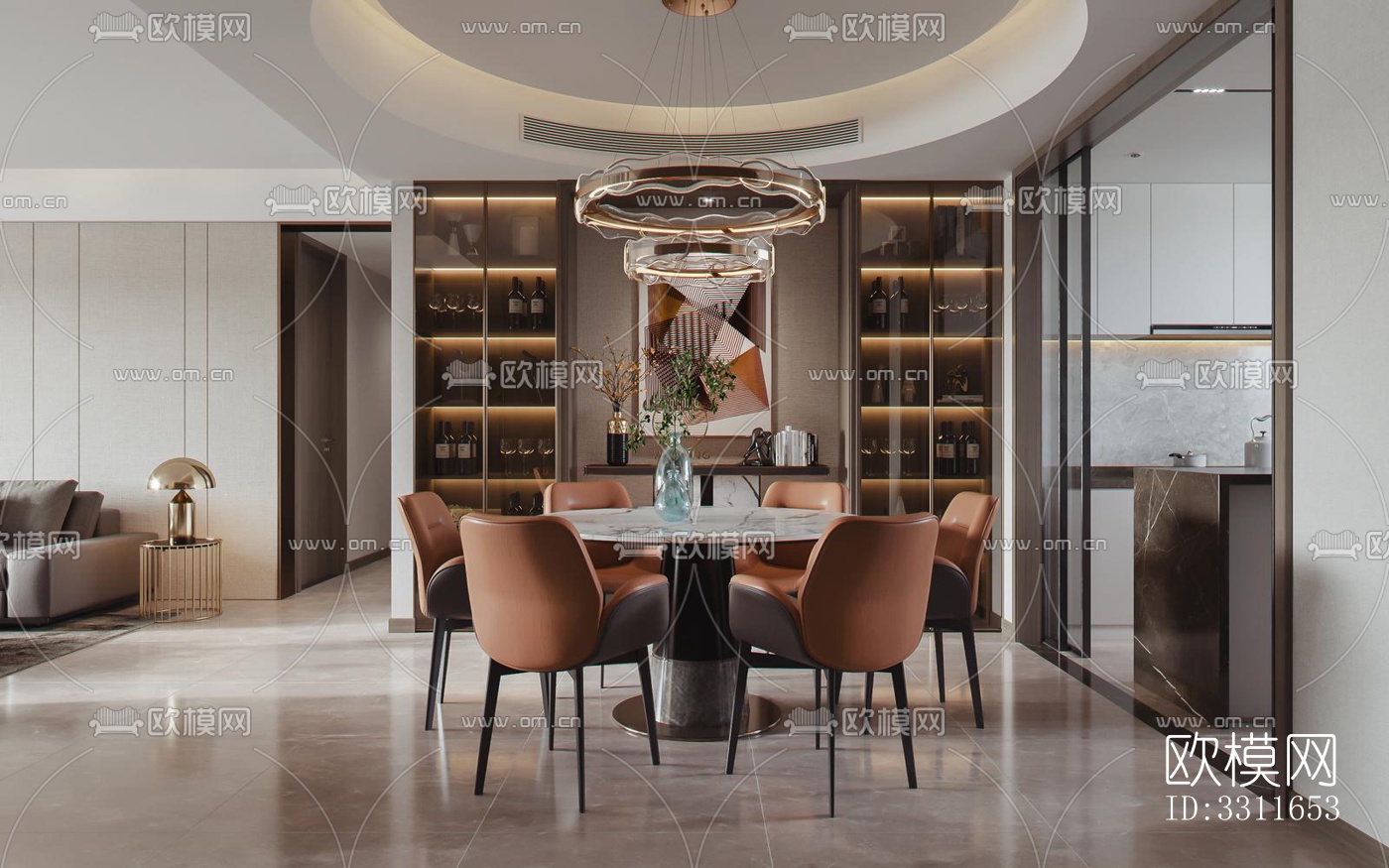 现代客餐厅效果图下载（渲染图6）